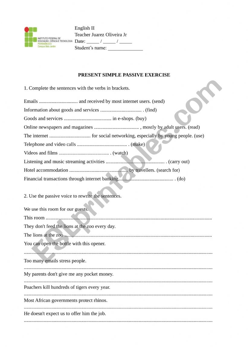 Passive Voice worksheet