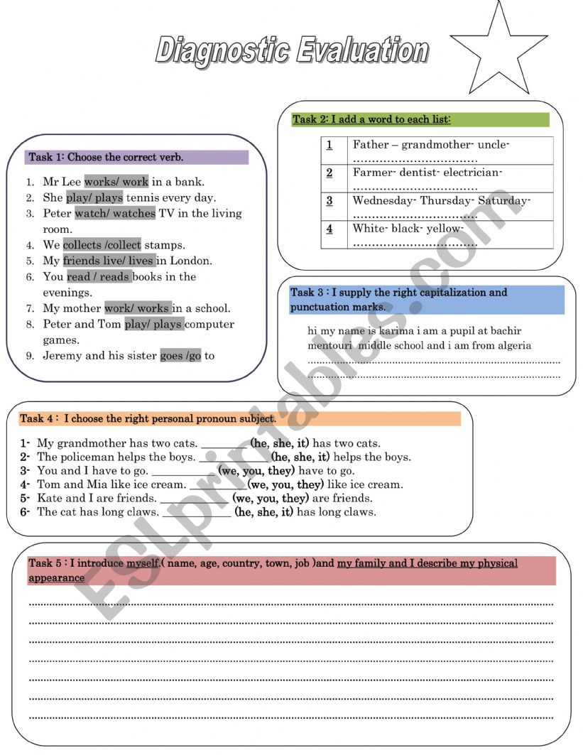 diagnostic test worksheet