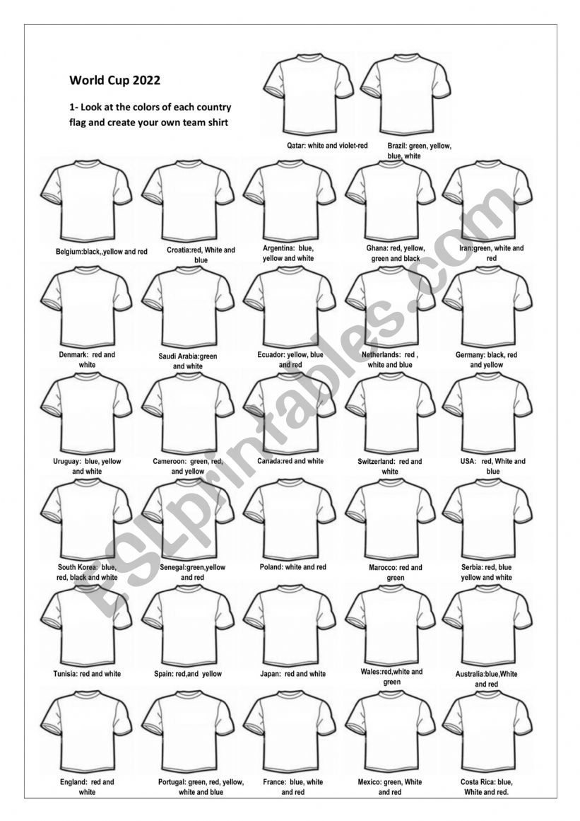 World Cup 2022 - Shirt worksheet
