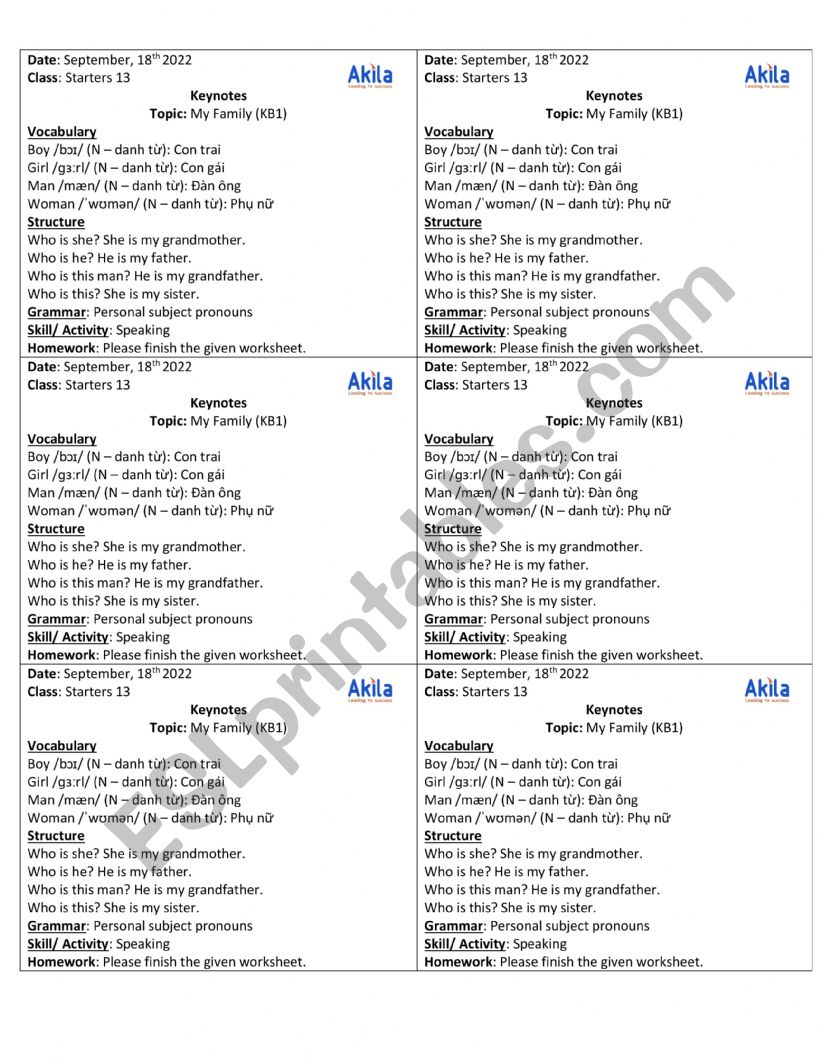 Keynotes worksheet