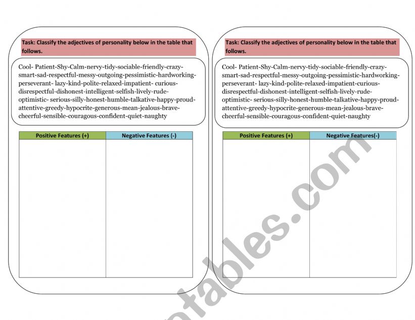 Personality Adjectives worksheet