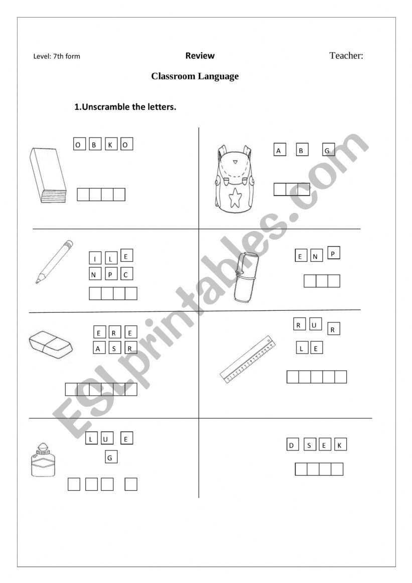 classroom language  worksheet