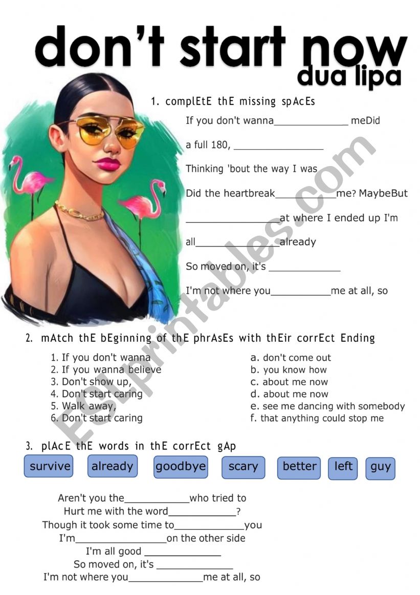 DUA LIPA worksheet
