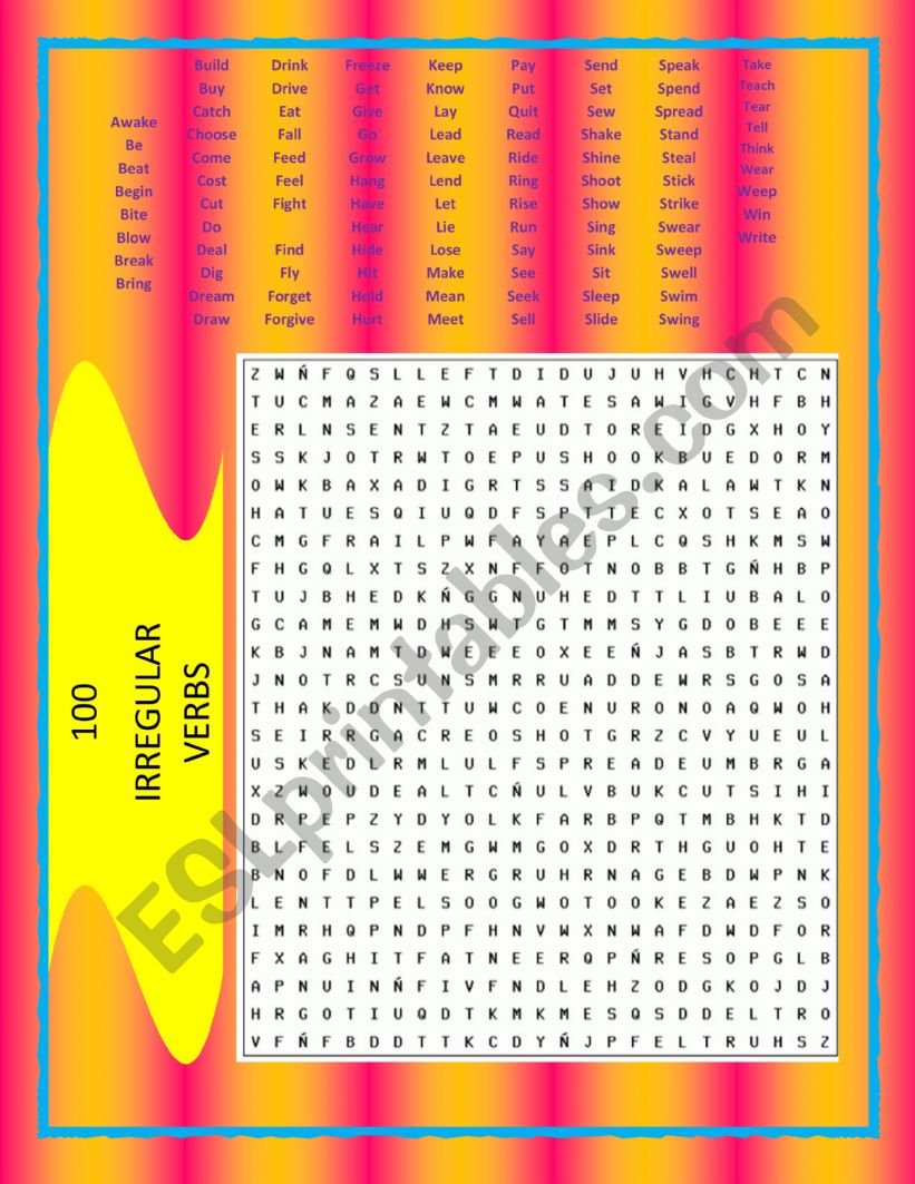  100 IRREGULAR VERBS WORDSEARCH