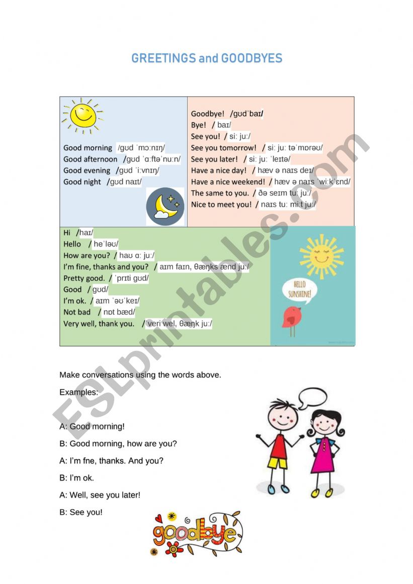 Greetings and goodbyes worksheet