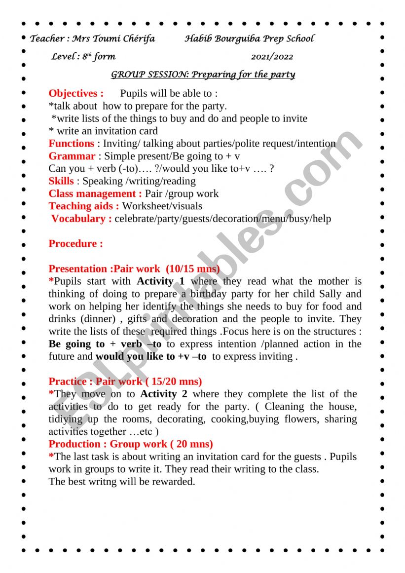 Group session worksheet