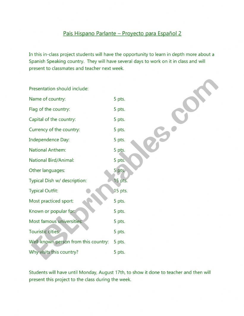 Spanish Speaking Countries Project ESL Worksheet By Quetzibere spanish-speaking-countries-project-esl-worksheet-by-quetzibere