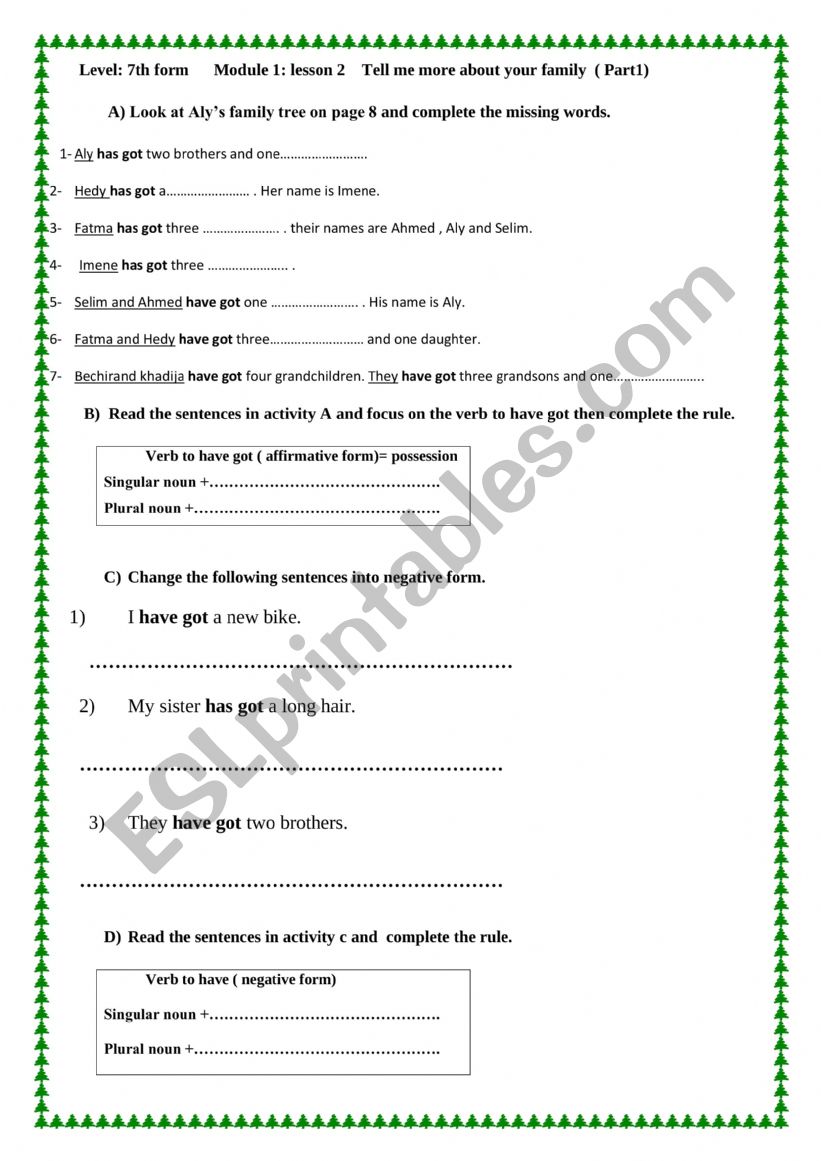 7th for module 1 lesson 1 this is my family has got have got