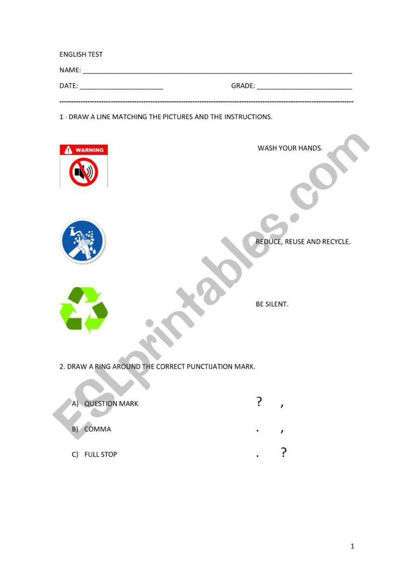 English test y2 worksheet