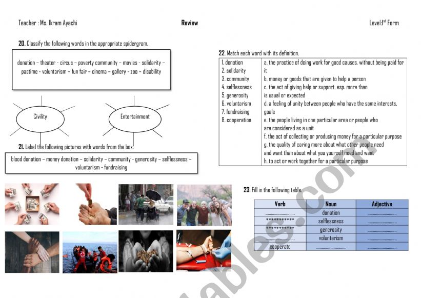 1st Form - Review - 3rd Term worksheet