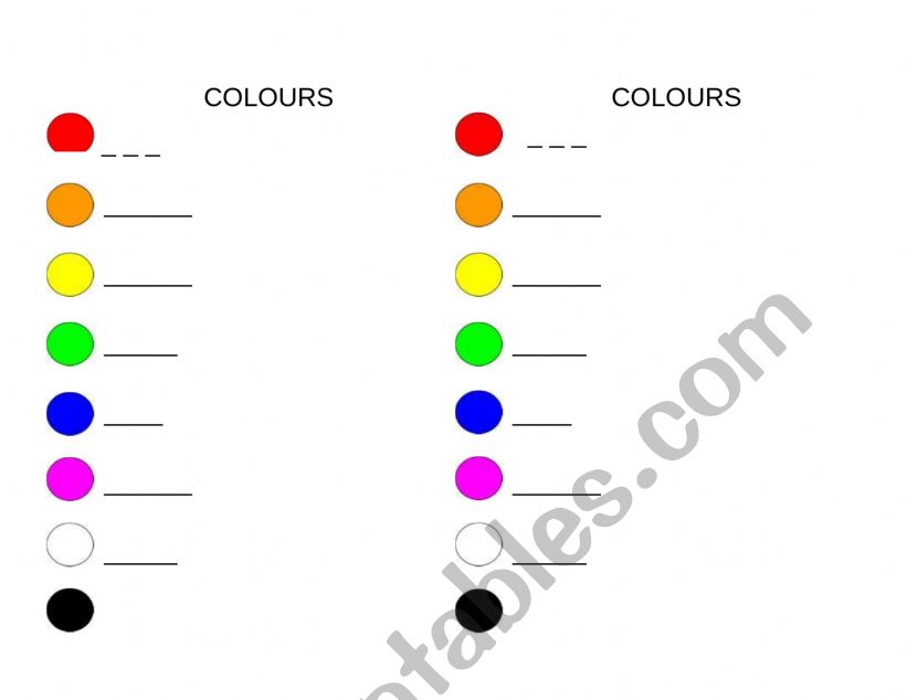 Colours worksheet