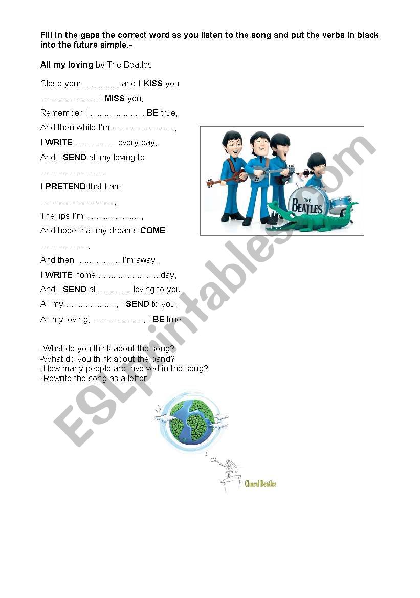 All My Loving The Beatles Esl Worksheet By Lamastana