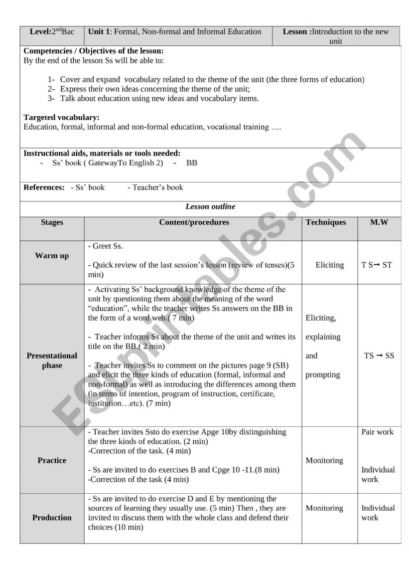 Unit 1: The gifts of youth  worksheet