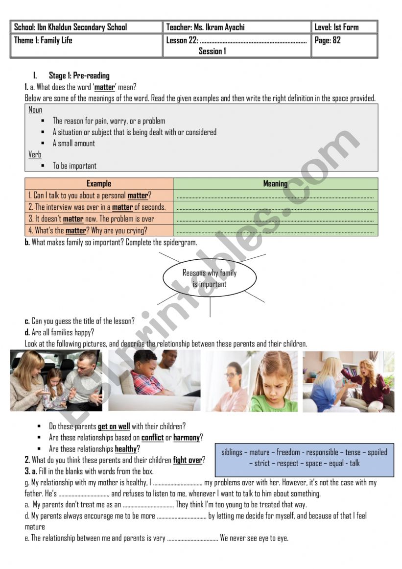1st Form - Lesson 22 - Family Matters