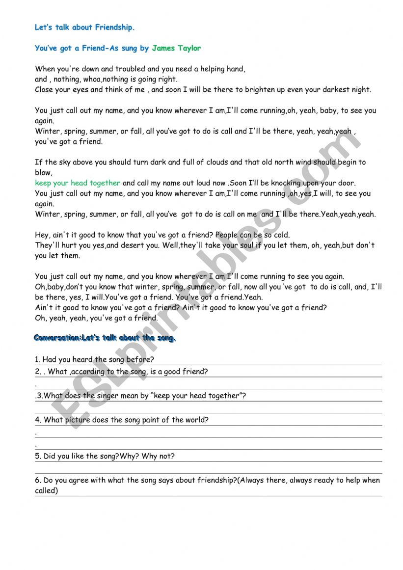 Lyric worksheet