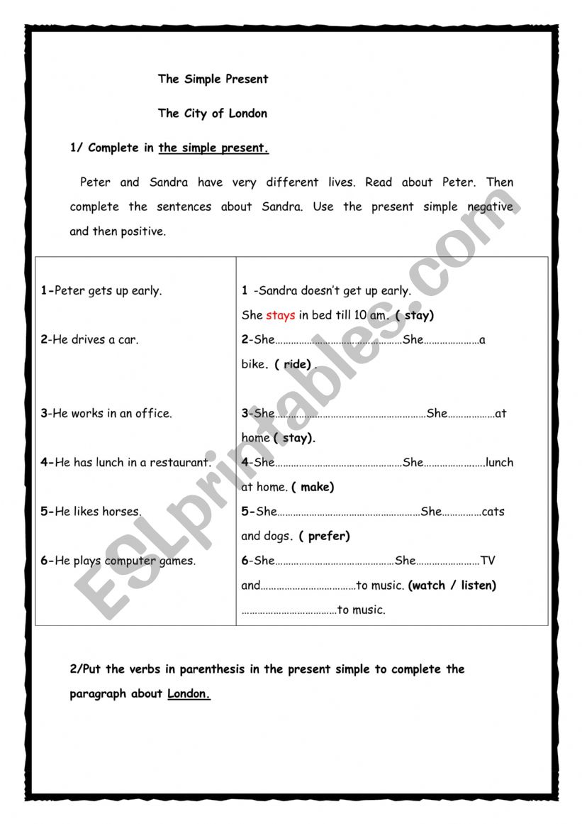 London /present simple worksheet