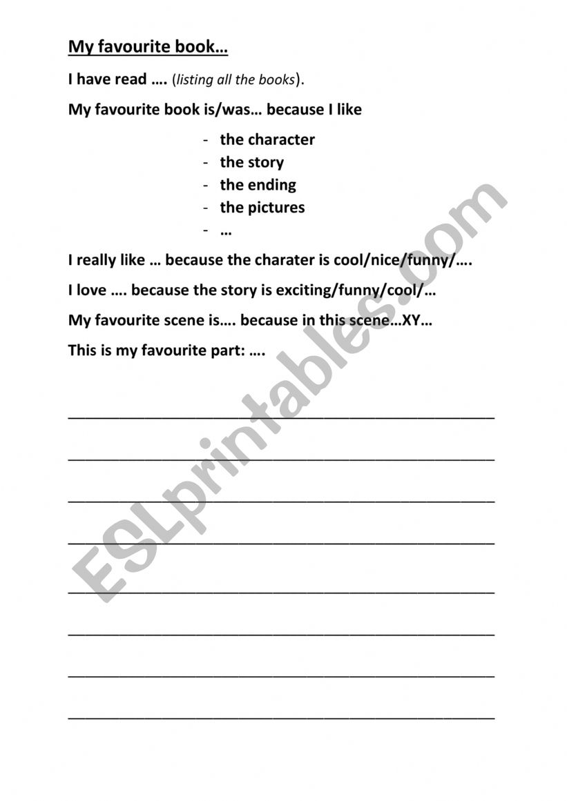 My favourite book worksheet