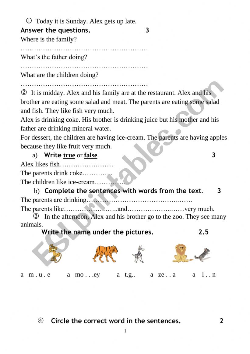 family worksheet