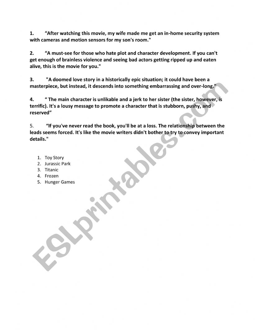 Guess the film by the review worksheet