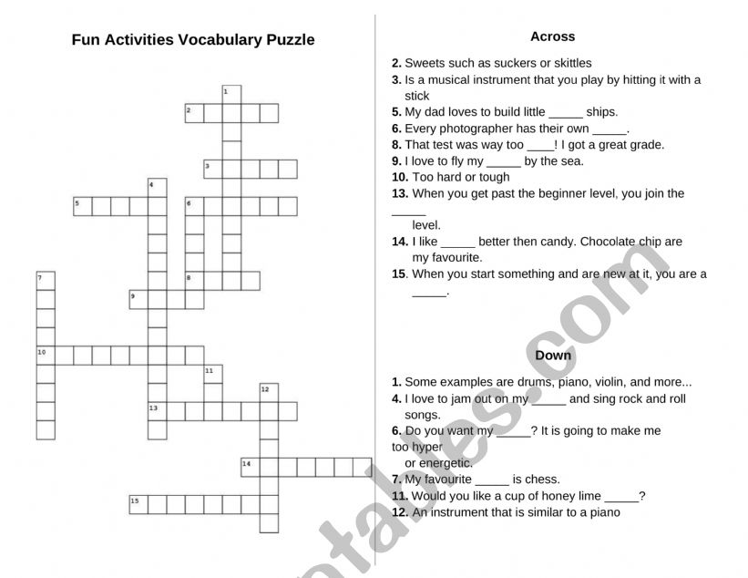 Vocab Crossword Puzzle worksheet