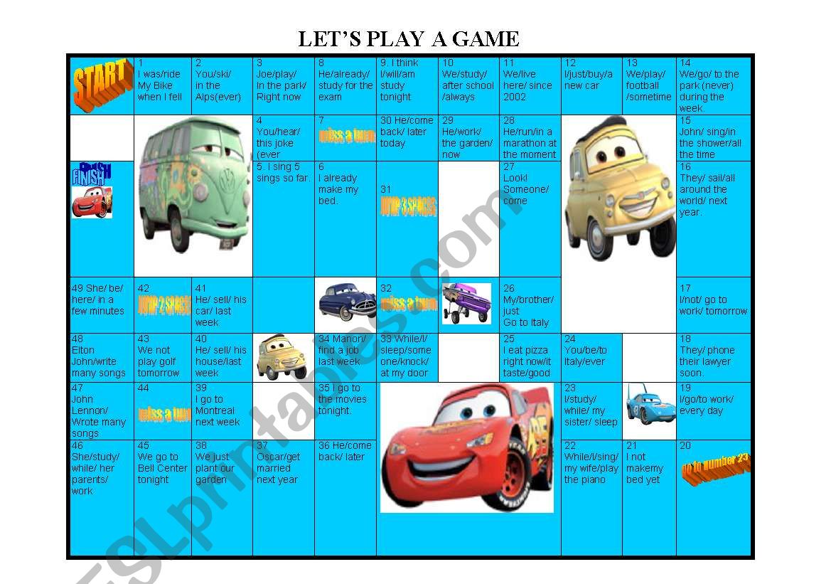 VERB TENSES BOARD GAME worksheet