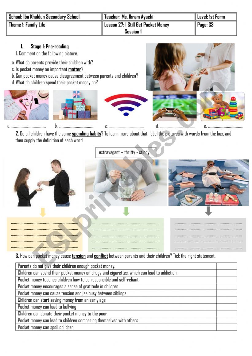 1st Form - Lesson 7 - I Still Get Pocket Money