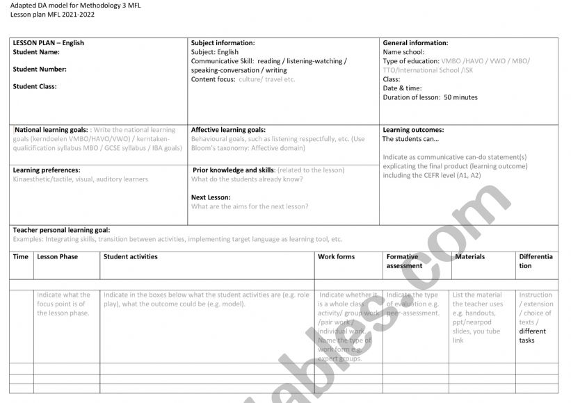 Lesson Plan Penta worksheet