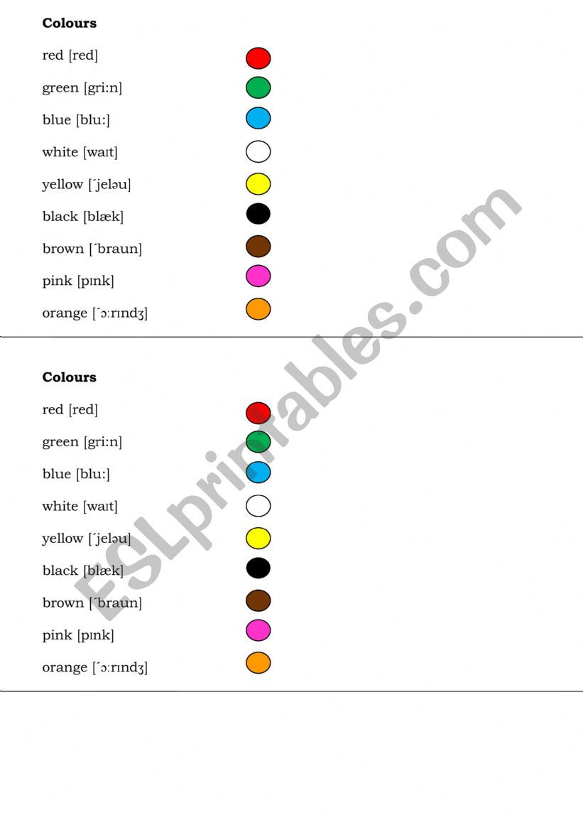 Colours worksheet