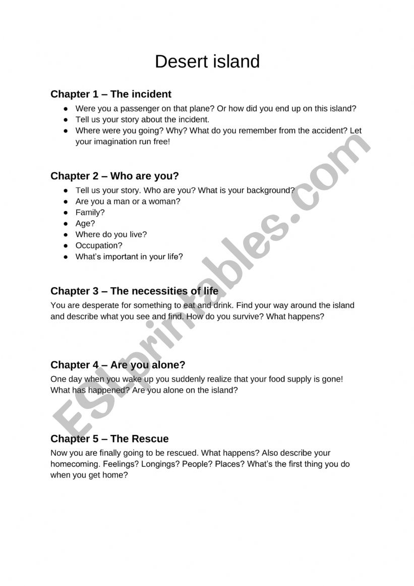 A desert island worksheet