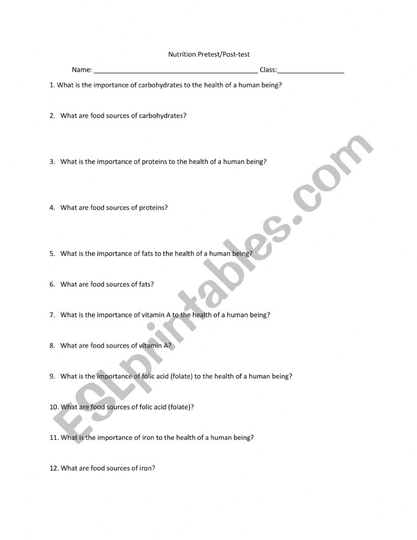 Physical Education Pre Test worksheet