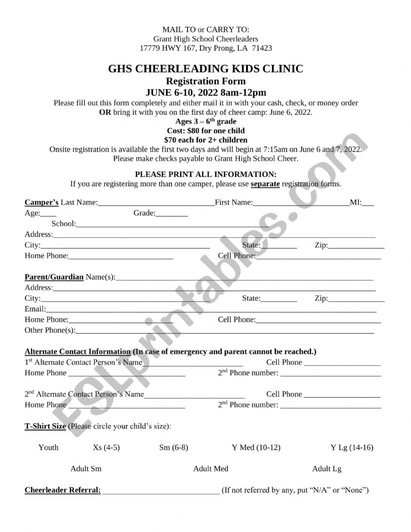 Basketball Camp Form worksheet