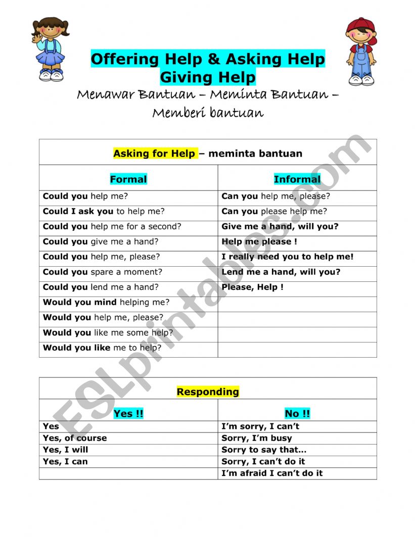 asking help worksheet