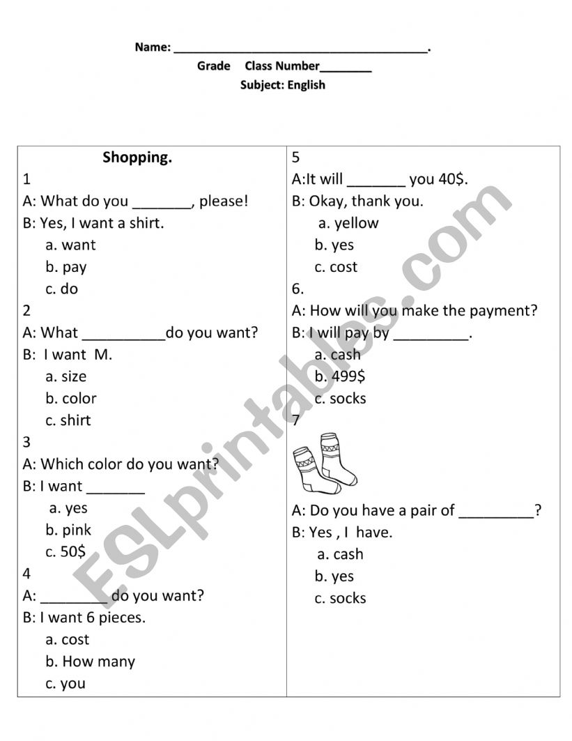 shopping conversation worksheet