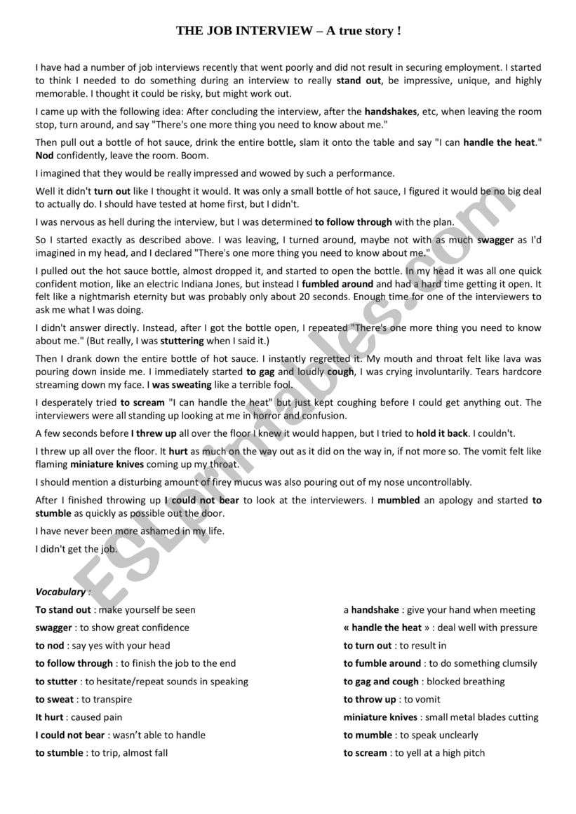 The Job Interview worksheet