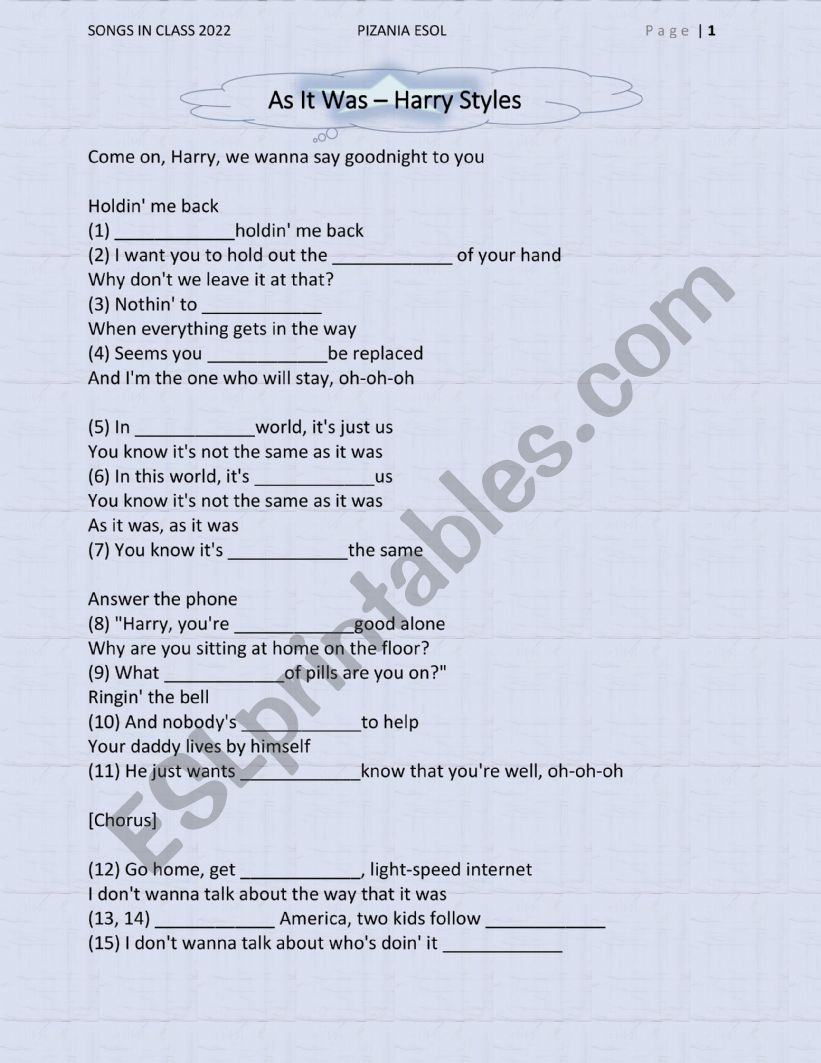 Songs in Class (EP) worksheet