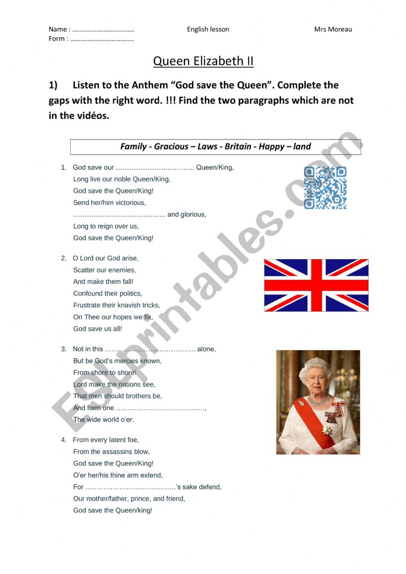 Queen Elizabeth II  worksheet