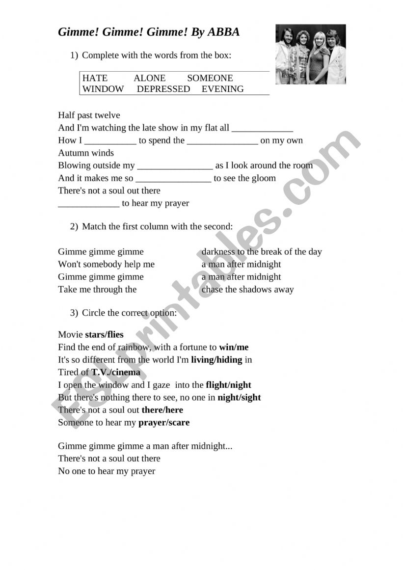 GIMME GIMME GIMME, by ABBA  worksheet