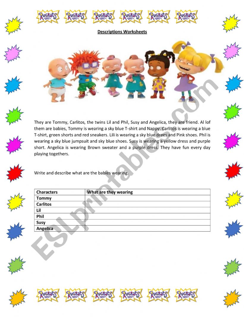 Descriptions worksheet