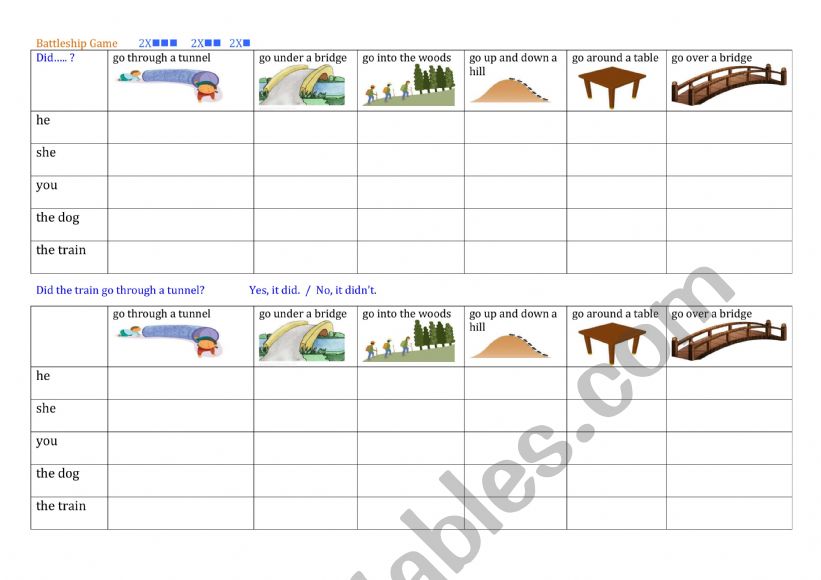 Prepositions of Movement Battleship Game