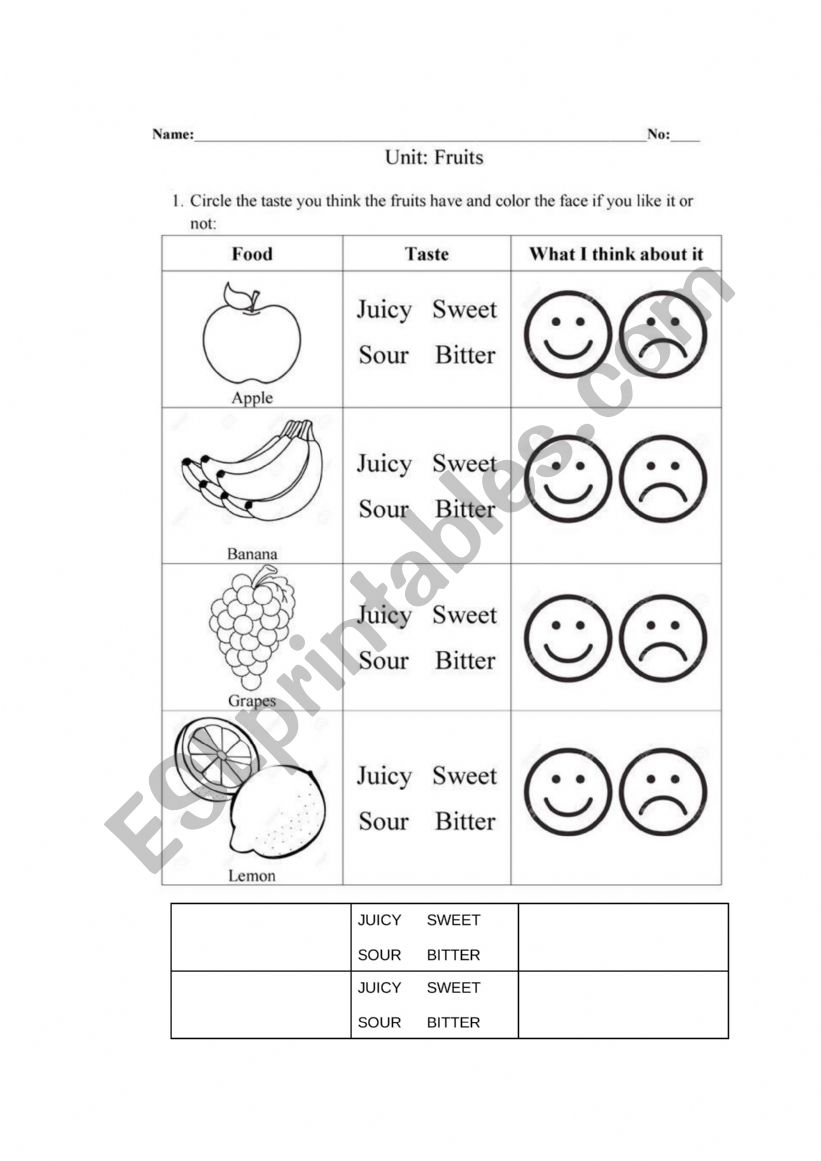 Fruits worksheet