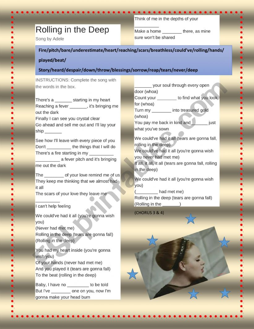 rolling in the deep-adele worksheet