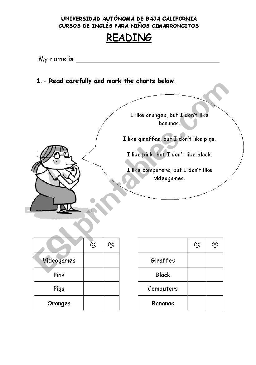 I like/I dont like worksheet