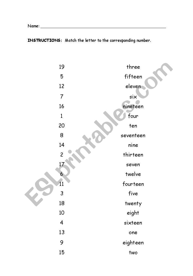 Number Matching worksheet