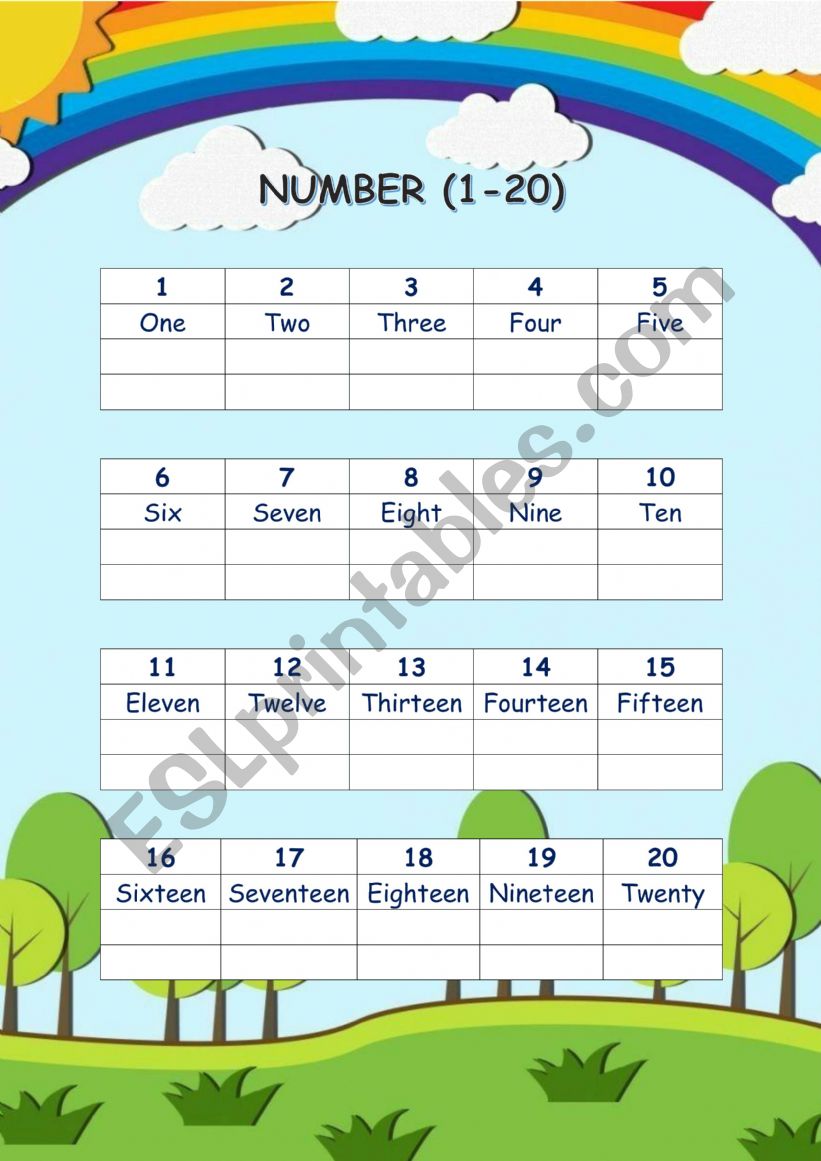 Numbers 1-20 worksheet