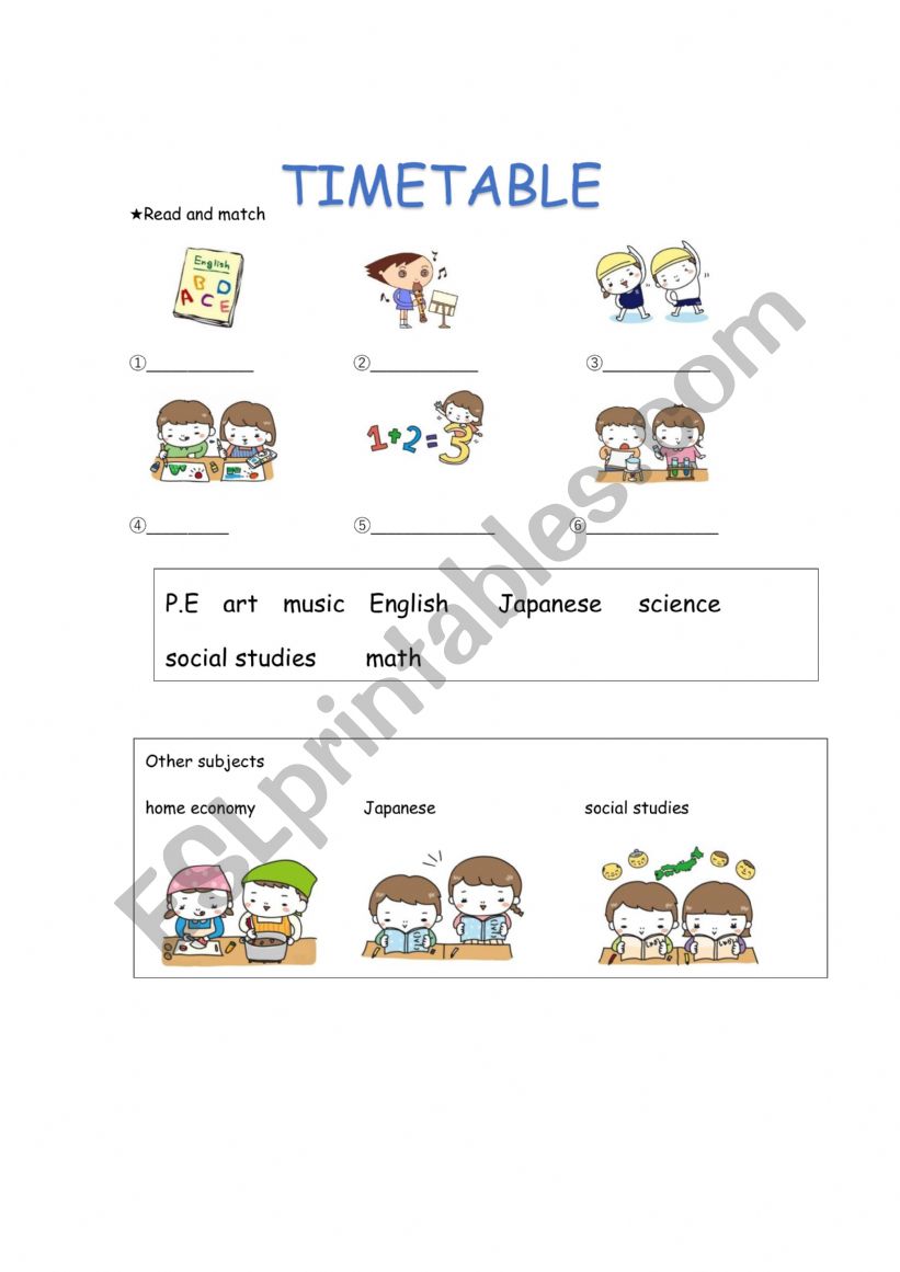 school subject  worksheet