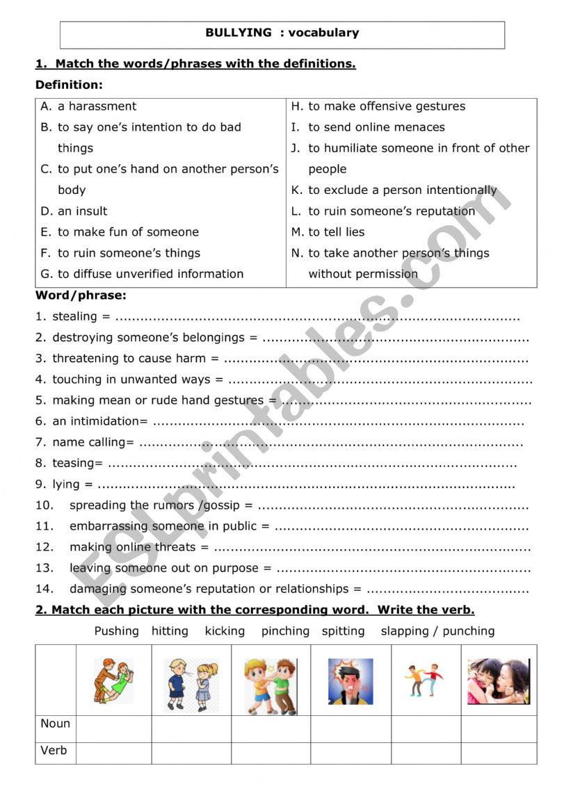 Bullying  worksheet