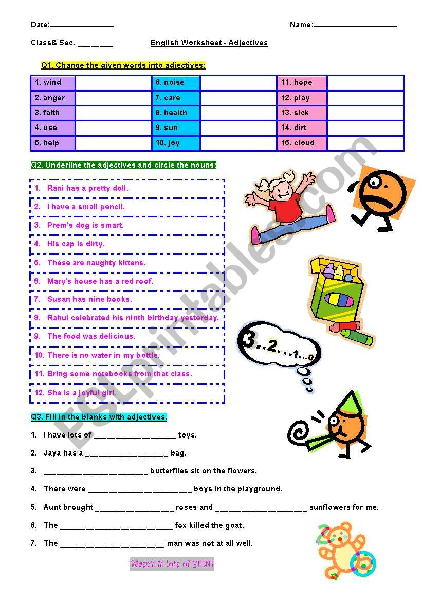 Adjectives worksheet