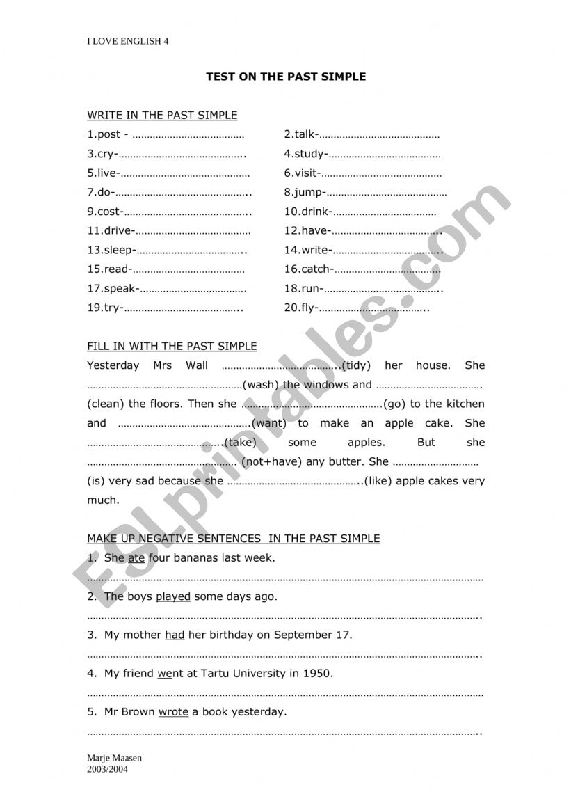 past simple worksheet