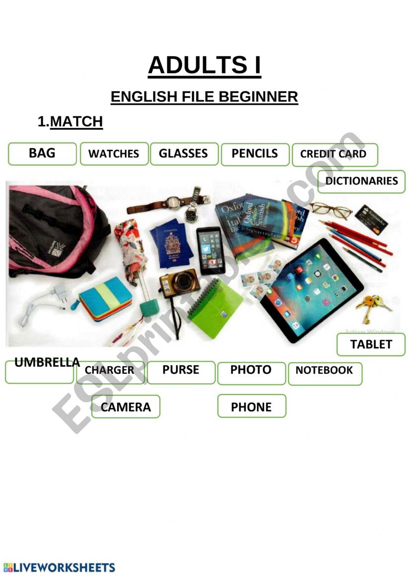 Small objects worksheet