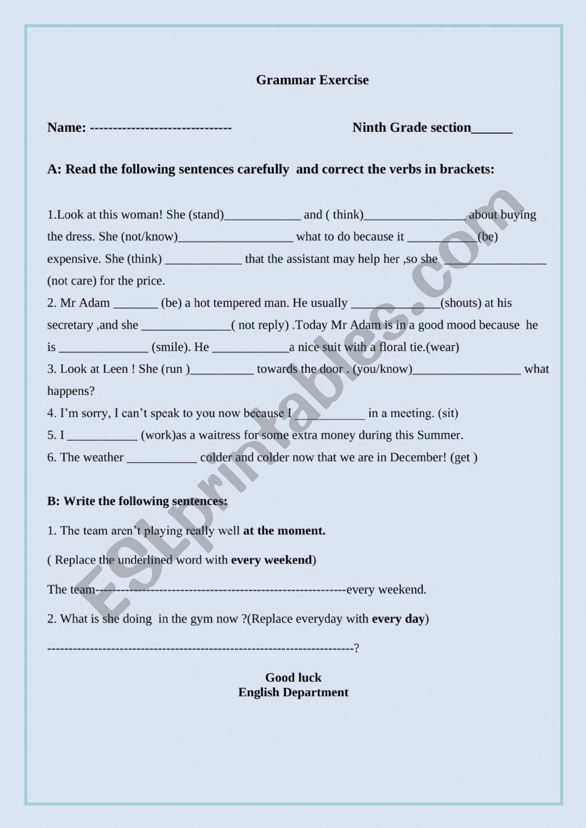 Grammar Exercise  worksheet
